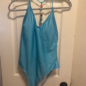 Blue Textured One-Piece Swimsuit